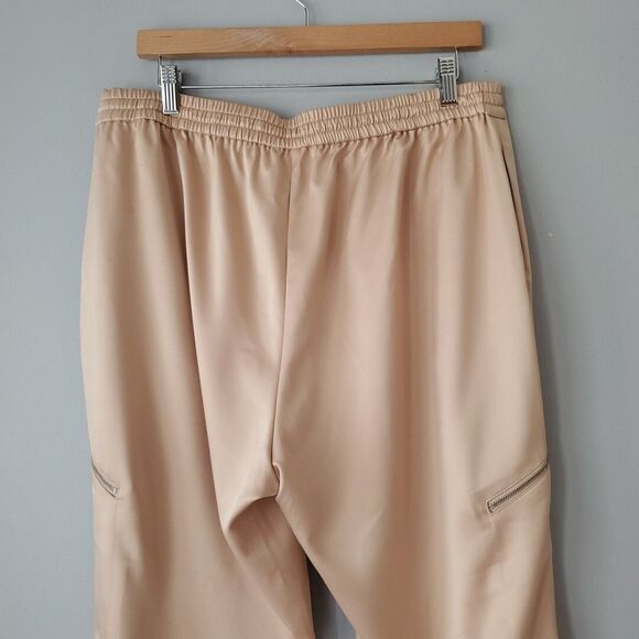 Rachel Parcell Tan Satin Drawstring Jogger Pants Womens Large Inseam 28 - Picture 6 of 9